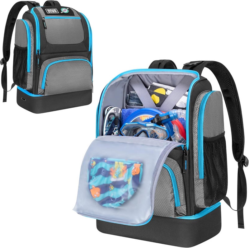 GOBUROS Swim Bag for Swimmers with Shoe Compartment, Swim Backpack for Men and Women, Swimming Bag with Multiple Pockets for Swim Gear Organization, Gray - Image 1